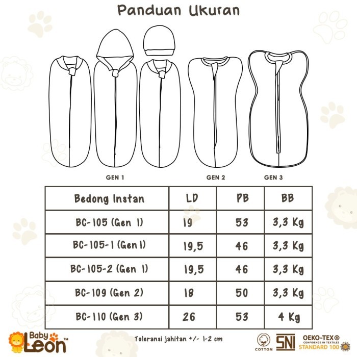 TERBARU Bedong Bayi Instan BC-105 Bedong Bayi Baru Lahir Bedong Resleting
