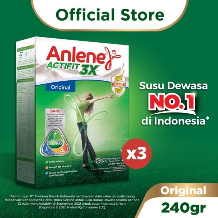 

TERLARIS ANLENE ACTIFIT 3X SUSU BUBUK DEWASA ORIGINAL 3 X 240G - NUTRISI TINGGI KALSIUM UNTUK