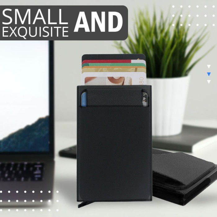

Pop-Out Card Holder Dompet Kartu Slim Slider Aluminium Anti RFID Hold 4-6 Cards