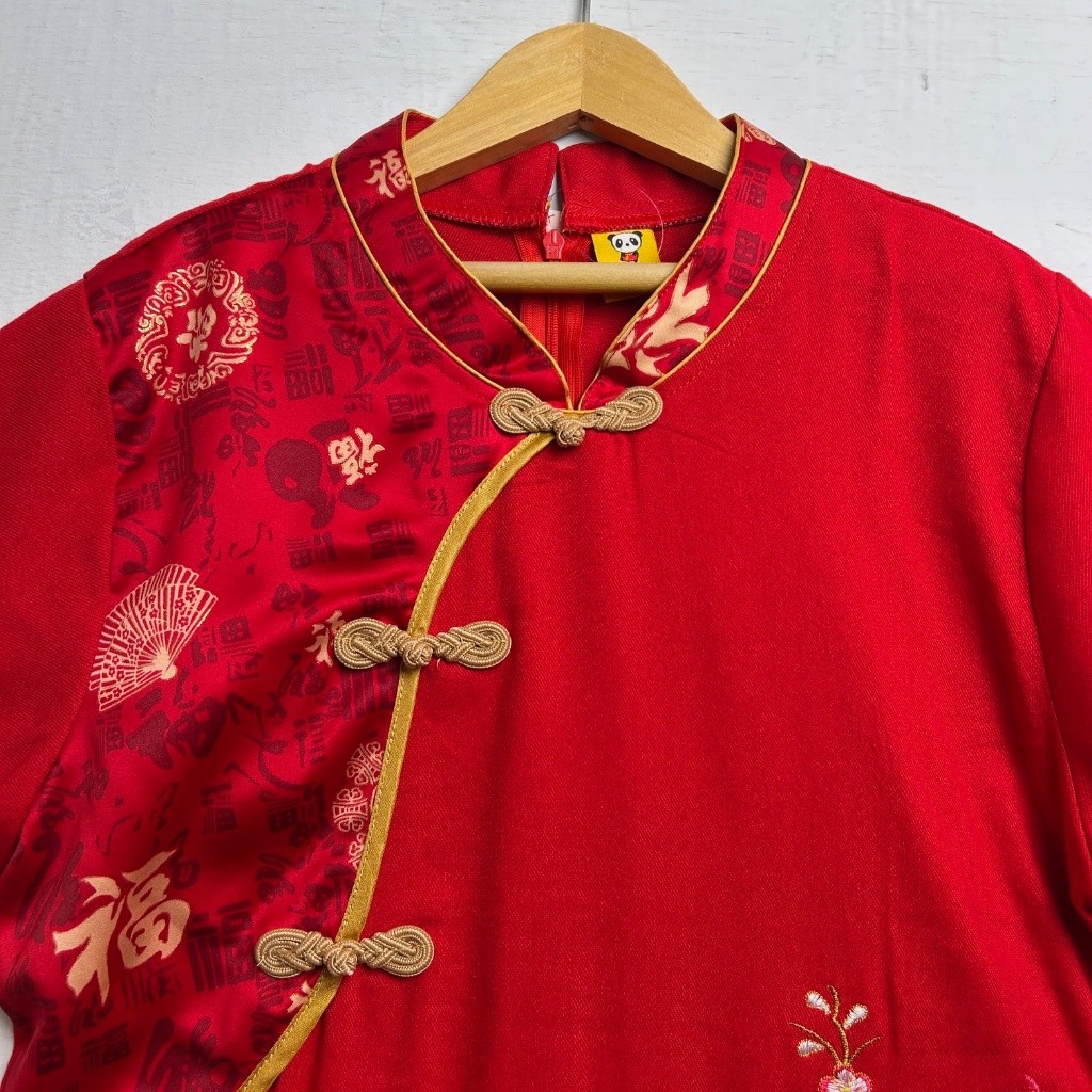 Promo Atasan Traditional Blues Imlek Baju Merah Bordir Merak Cantik Imlek Wanita Ld 90-110Cm Imlek