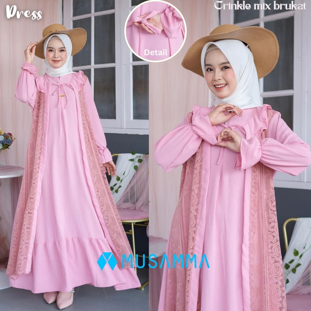 MAYRA DRESS - Gamis Crincle Premium Mix Brukat Malika/ Gamis Elegan Terbaru