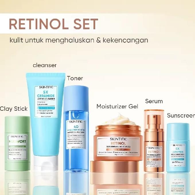 Produk Baru Zio - Skintific Paket 6Pcs Set : Moisturizer + Sunscreen + Serum + Clay Mask Stick + Fac
