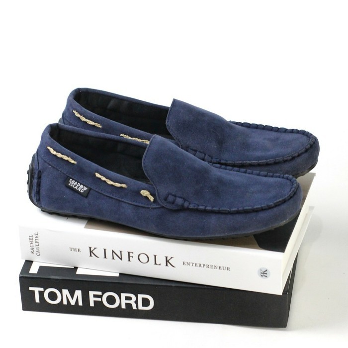 Sepatu Santai Pria Casual Slip On Kulit Suede Warna Biru Navy