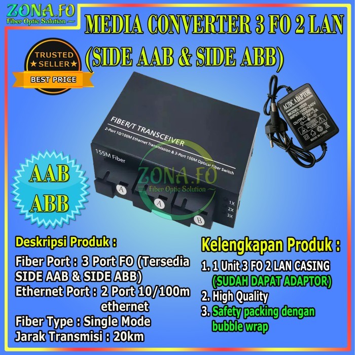 Promo Media Converter 3 Port Fo 2 Port Lan / Switch Fiber 3 Fo 2 Lan