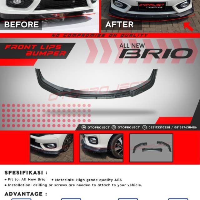 Otoproject - Front Lips Bumper A.N Brio 2018 Glossy Black | Lips Bumper Brio 2018