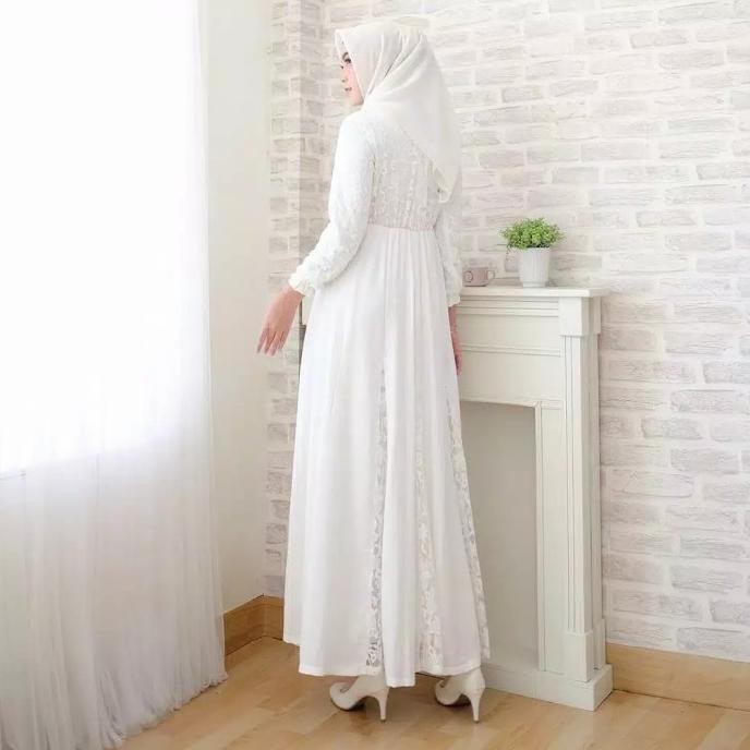 Baju Muslim Wanita/ Busana Muslim / Baju Gamis Putih / Gamis Wanita Cecelapak9
