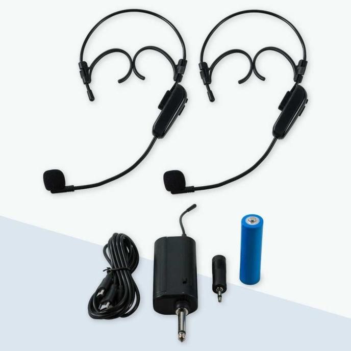 Murah Mic Headset Wireless Ashly Mic Bando Wireles 2 Mic Pakai Baterai Cas