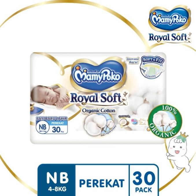 || PROMO POPOK BAYI / PAMPERS ~`~ MamyPoko Perekat Royal Soft Organic - NB 30 - Popok Tape ||~~~