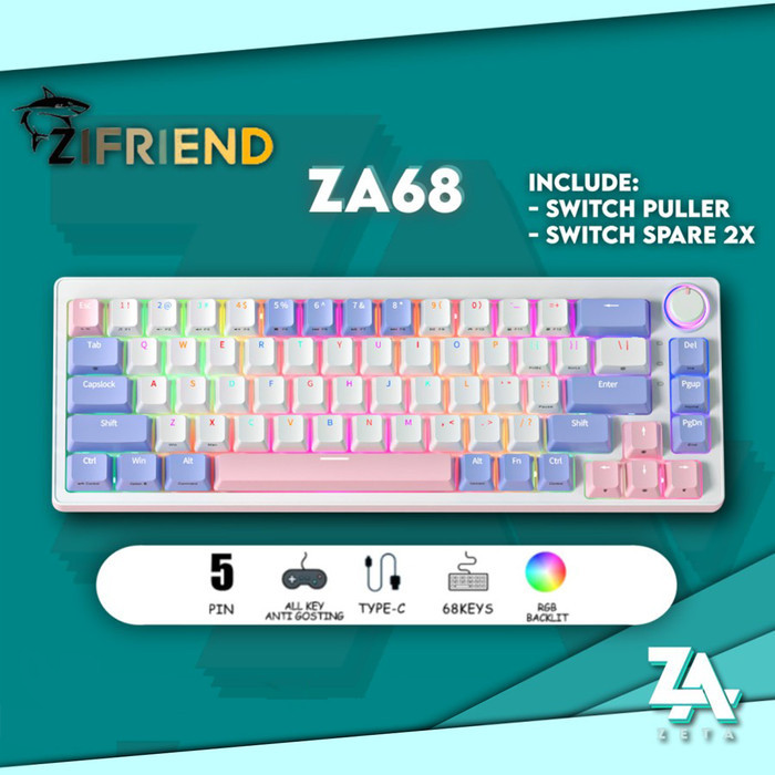 Zifriend Za68 Mechanical Gaming Keyboard 68 Keys 5Pin Hotswap Rgb
