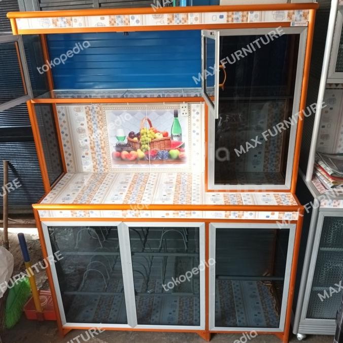Lemari / Rak Piring 3 Pintu Aluminium Jumbo Kaca Riben Tokomami23