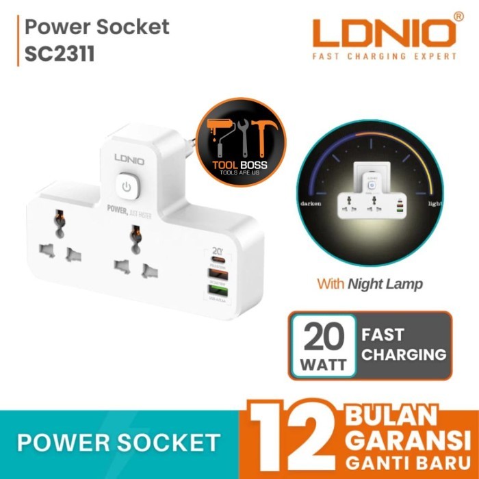 LDNIO SC2311 POWER STRIP ADAPTOR STEKER STOP KONTAK 2 SOCKET 2 USB