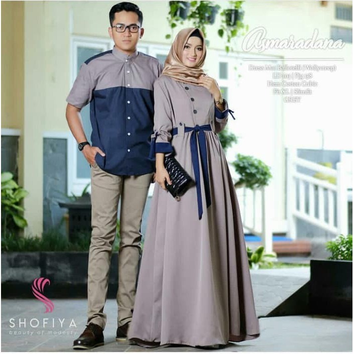 Gamis Couple Sepasang Baju Hari Raya Suami Istri Kondangan Pesta Pernikahan Gaun Kemeja Ghams Hem Ca