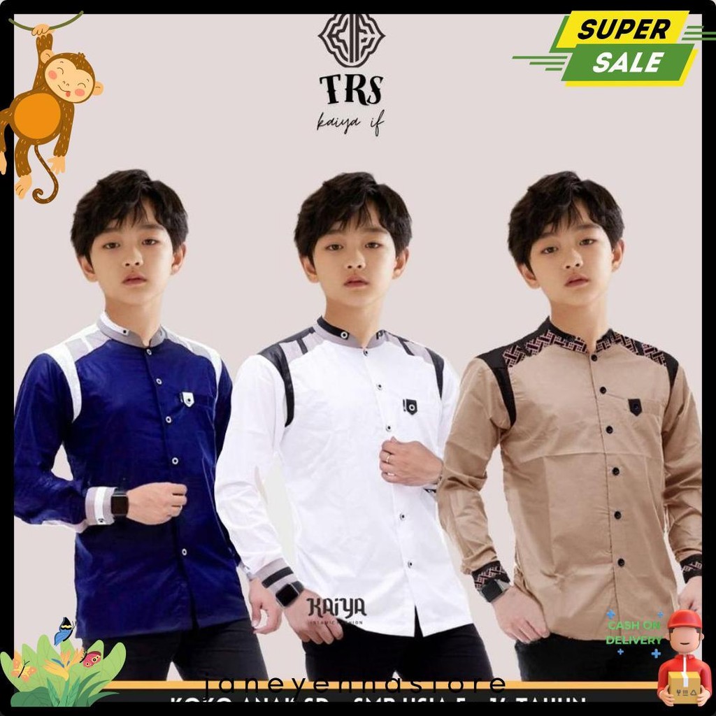 Bisa Cod- Baju Koko Anak Sd-Smp/ Baju Koko Anak Lengan Panjang/ Baju Koko Anak Warna Coklat Muda War