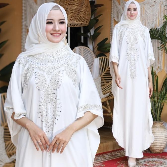 KAFTAN FARAH QUIN PUTIH BAJU MUSLIM PESTA MEWAH LEBARAN MURAH FAR KT KAFTAN GAMIS LEBARAN 2025 MAXI 