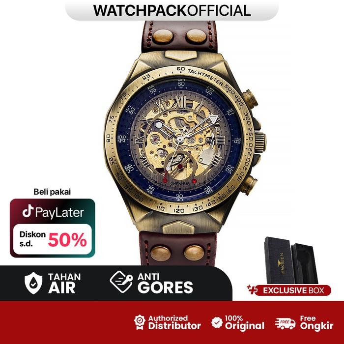 Fn-043 Fngeen Automatic Jam Tangan Pria Mechanical Waterproof Casual Otomatis Kaca Kulit Watches