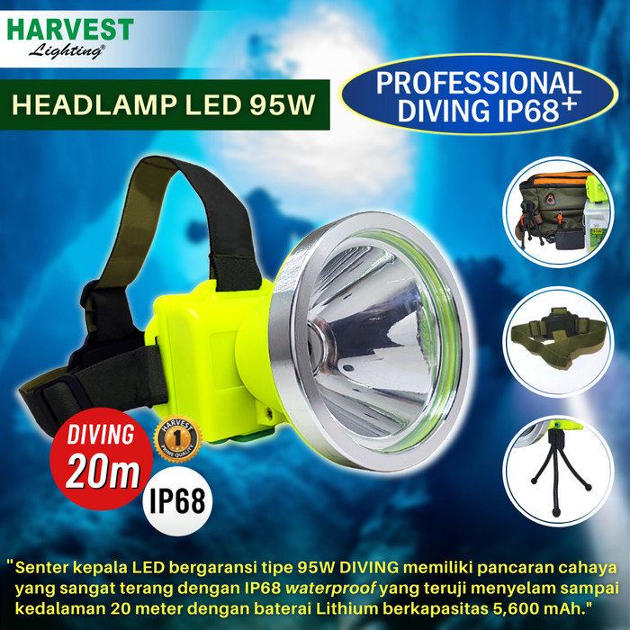 95W Headlamp Professional Diving Ip68 Harvest Led Senter Kepala Selam