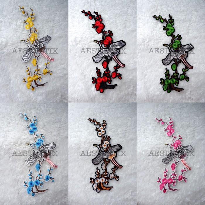 Sakura Phoenix Bird Iron Patch Bordir Renda Aplikasi Burung Bunga Plum