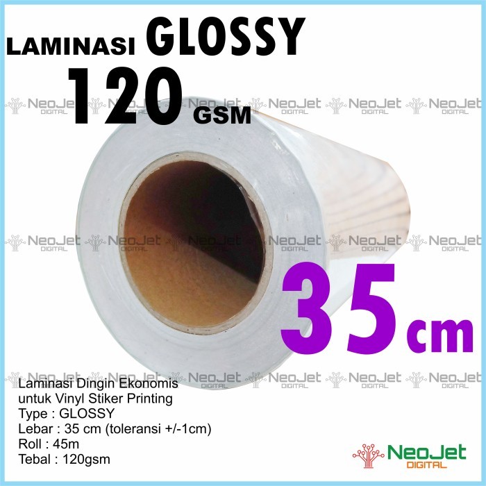 

Laminasi Dingin Gloss Kilap 120 gsm lebar 35 cm panjang 45m / 50 Yard