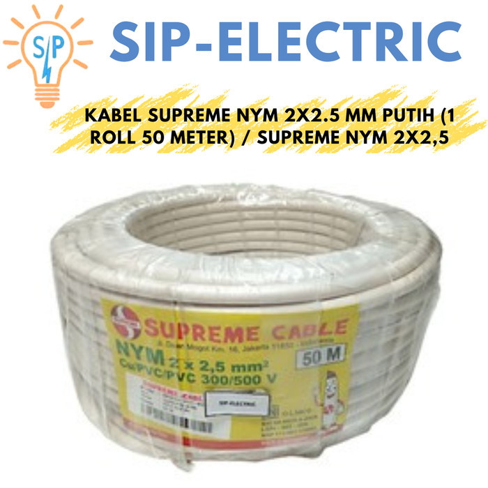 Kabel Supreme Nym 2X2.5 Mm Putih (1 Roll 50 Meter) / Supreme Nym 2X2,5