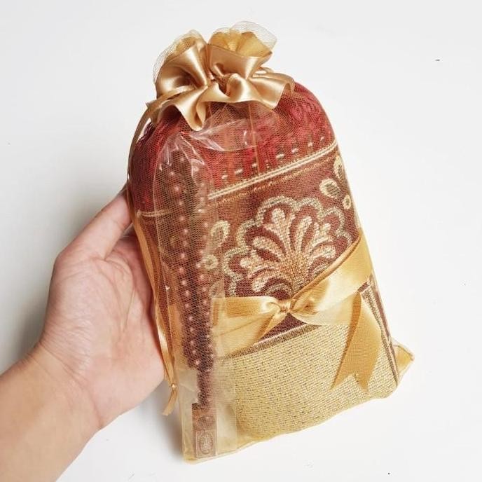 {{{{}}] Souvenir TAHLIL Sajadah Dewasa SABLON NAMA PACKING POUCH TASBIH TR