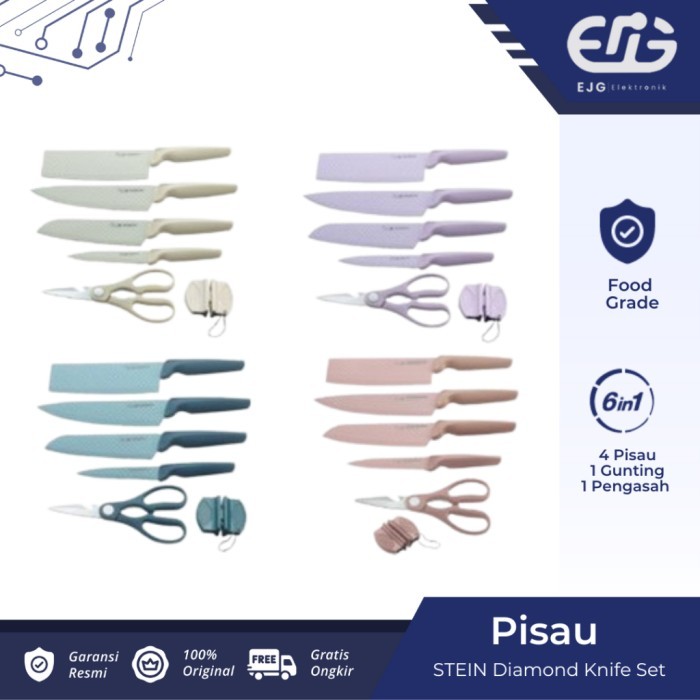 DISKON STEIN KNIFE SET DIAMOND KNIFE SET 5 + FREE KNIFE SHARPENER PISAU DAPUR ORI STEIN COOKWARE