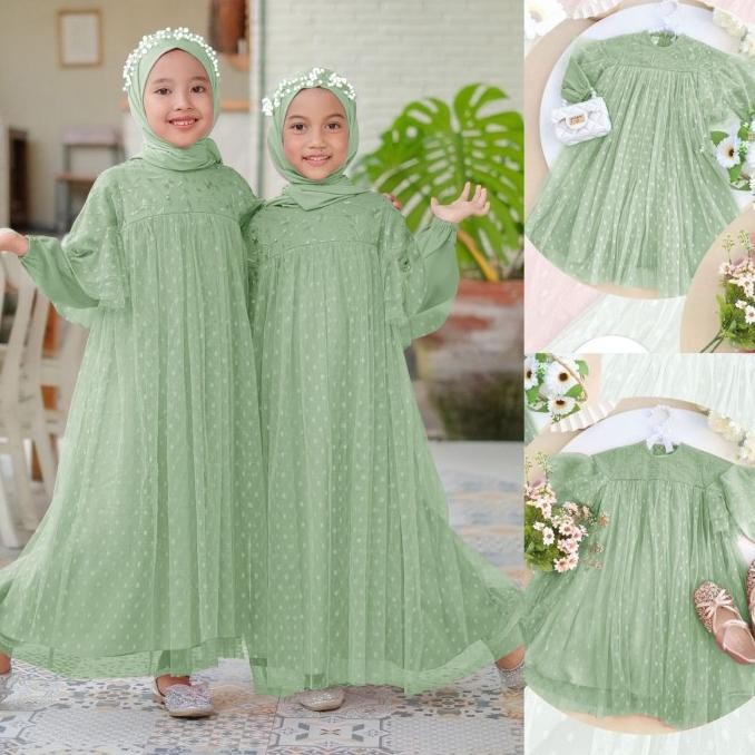 Dress anak perempuan baby blue terbaru kekinian pesta polos mewah gaun anak Neni Gamis Muslim Mutiar