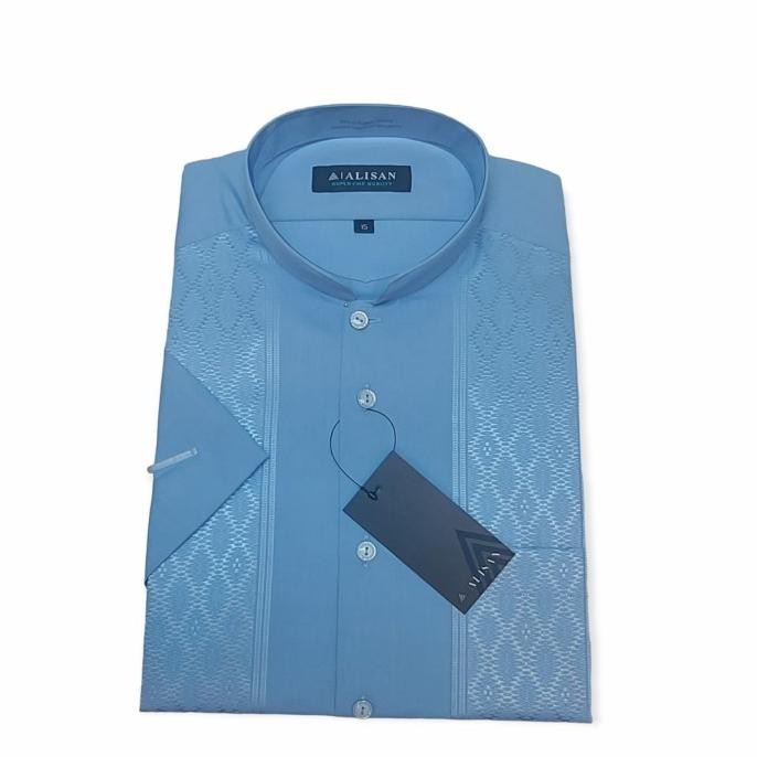 Promo Kemeja Koko Alisan Biru Muda Lengan Pendek