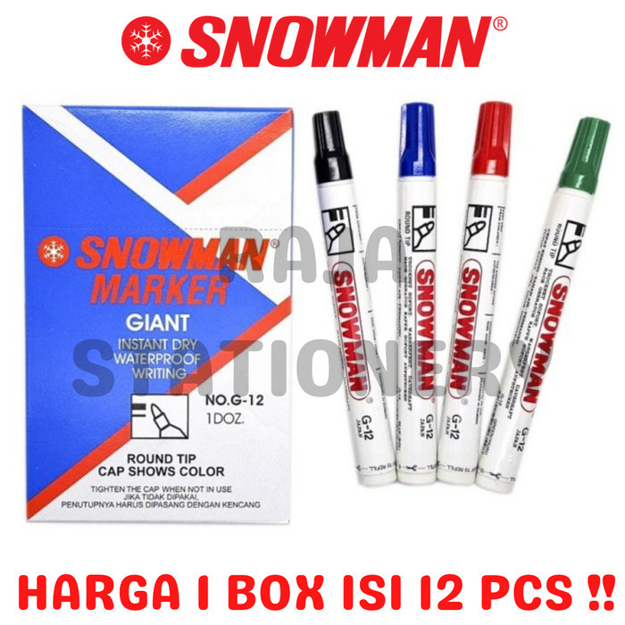 

BERGARANSI SNOWMAN PERMANENT MARKER G-12 SPIDOL PERMANEN AG-12 HITAM BIRU [12PCS] KODE 153