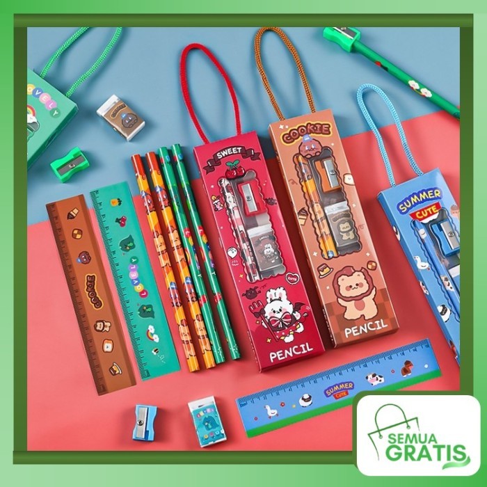 

Semua Gratis - Stationery Set 5 In 1 / Set Alat Tulis Pensil Lucu