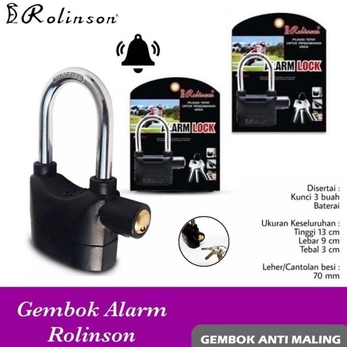 GEMBOK ALARM PADLOCK 12 CM ANTI MALING ROLINSON GEMBOK ALARM 2 IN 1 BODI BESAR GEMBOK CAKRAM MOTOR