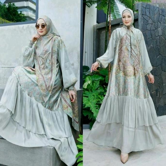 Gamis Jevina Part 2 Yodizein Full Silky Printing Muslim Lembut Original