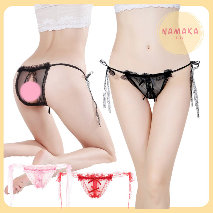 HEMAT CD WANITA SEXY KOLOR G-STRING OPEN CROTCH LINGERIE BROKAT LACE 546