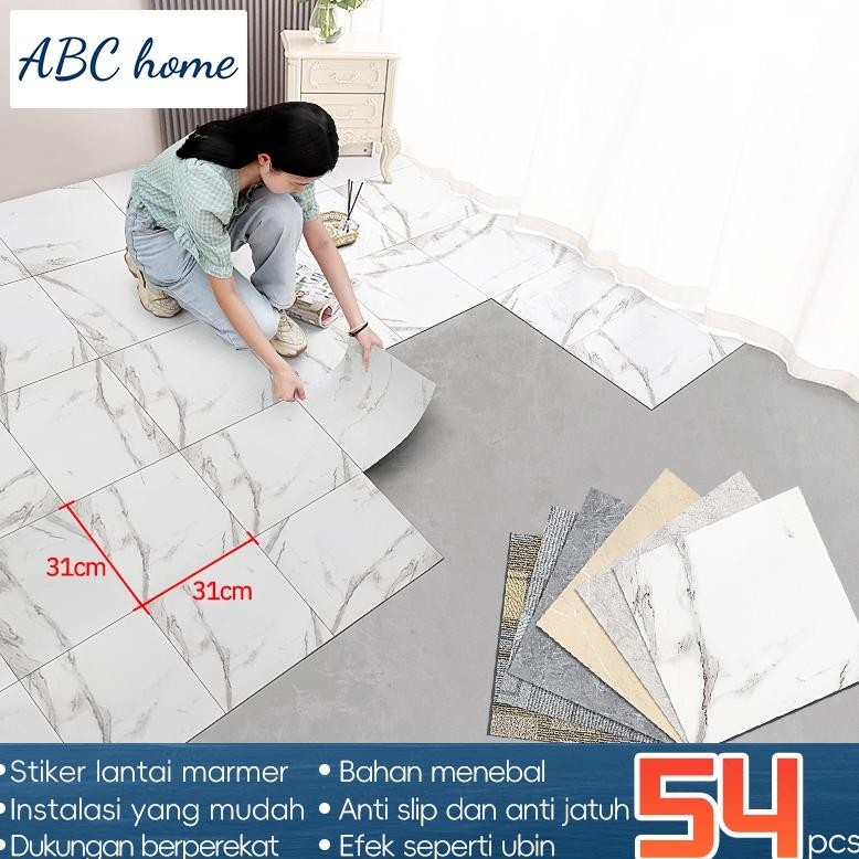 54PCS Stiker Lantai Marmer PVC (31*31cm) Stiker Lemari Tahan Air/Marbel Menebal/Tahan Aus