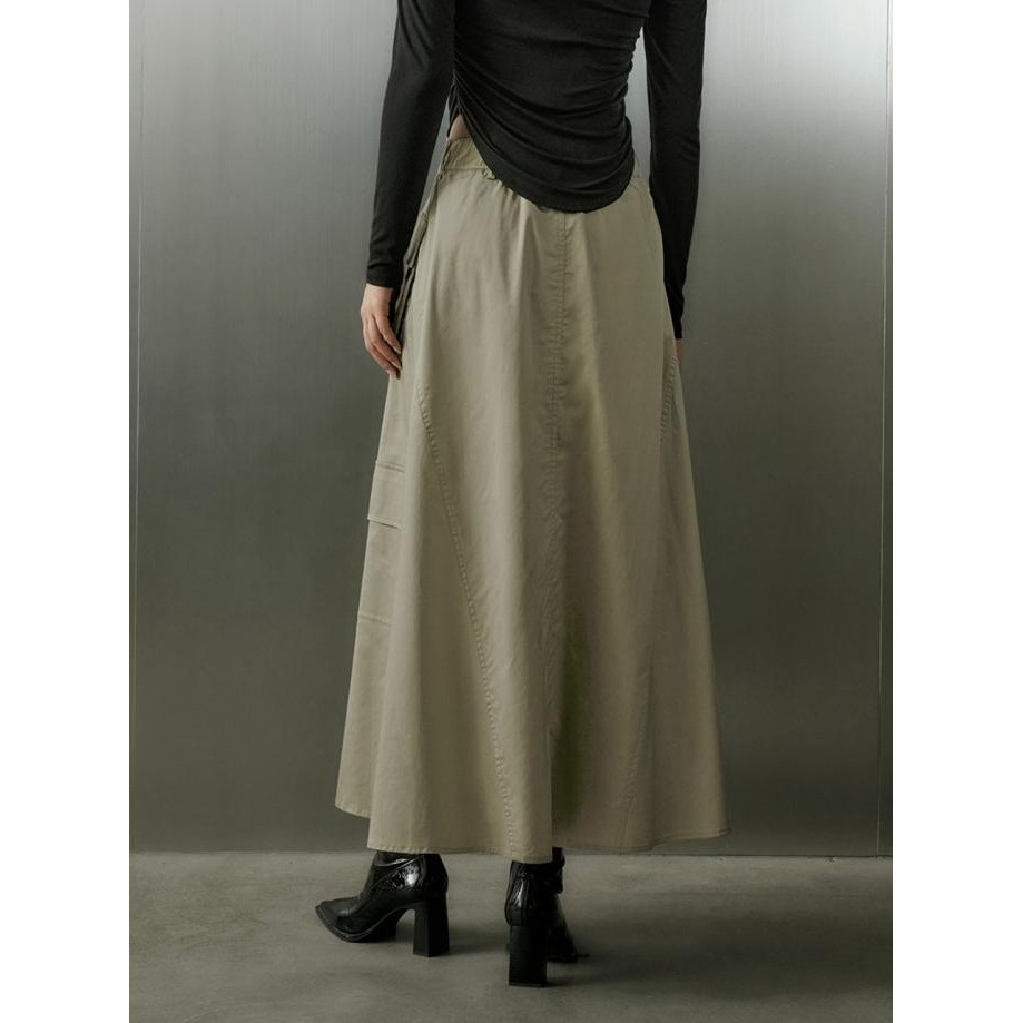 Rok Maxi Wanita Polos Warna Khaki Leisure Korean Maxi Skirt Tiliptiral