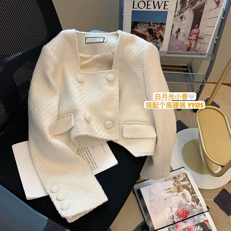 Jaket Pendek Putih Gaya Prancis untuk Wanita