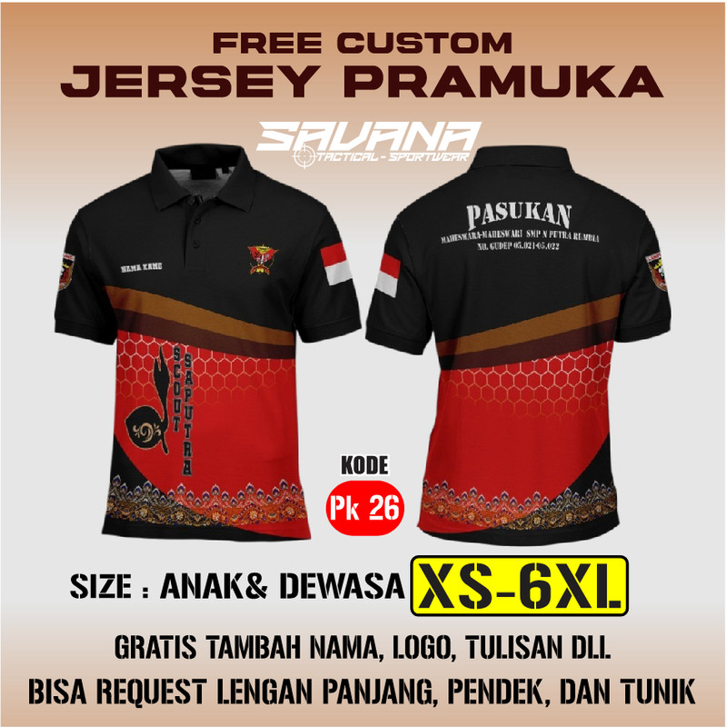 SAVANA - Jersey premium PRAMUKA printing penggalang pdh pdl custom / baju / kaos PR126