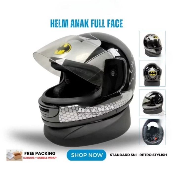 Helm Full Face Anak Anak Junior Premium Standard Sni Batman