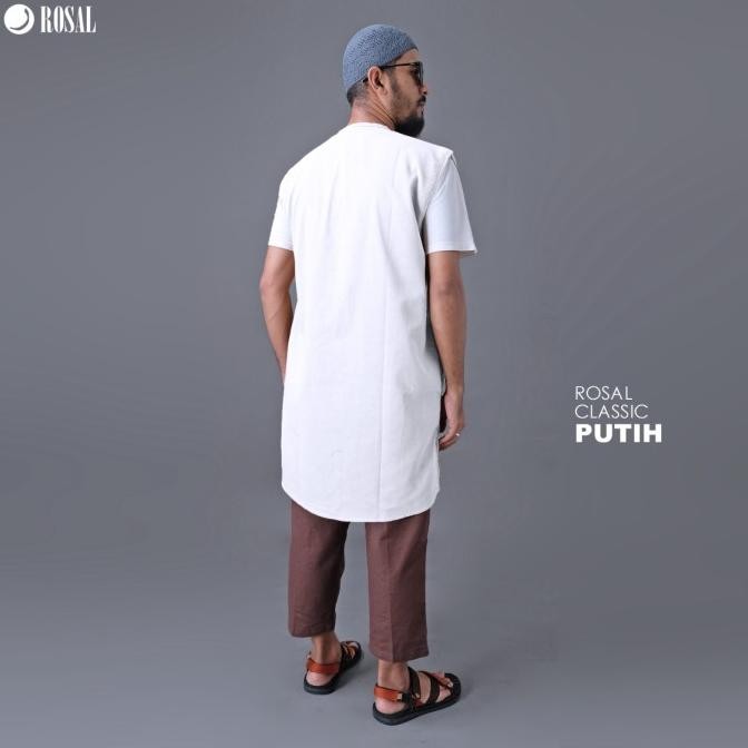 Miliki Rompi Shalat Classic Rosal Putih, Rompi Sholat Pria Bahan Katun Kerah Oblong