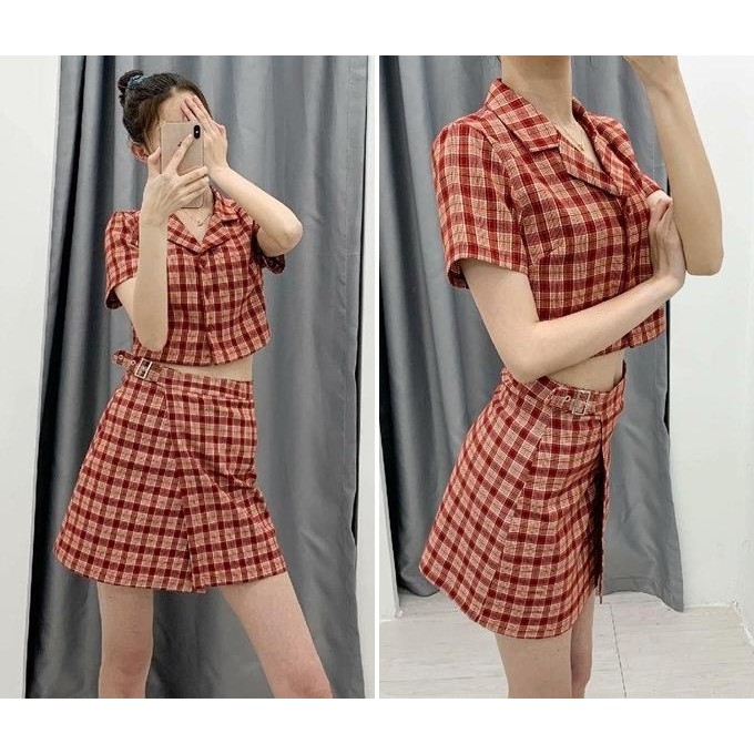 Ab856088 Rok Span Rok Mini Skirt Kotak Wanita Korea Import Merah Biru Ladyykooh99