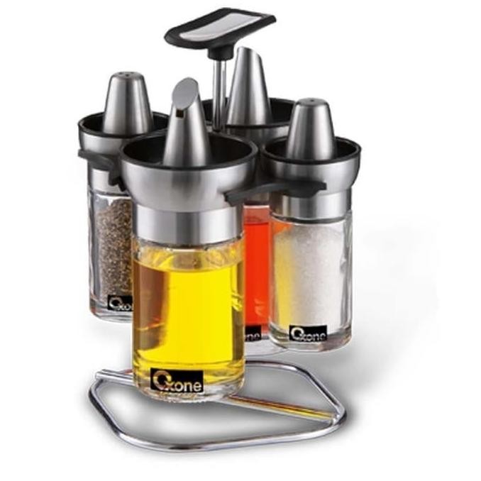 Oxone OX-323 Tempat Minyak Tempat Bumbu Glass Stainless 4Pcs