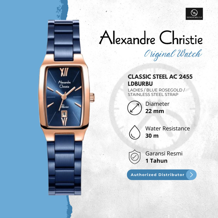 Jam Tangan Wanita Alexandre Christie Ac 2455 Original - Blue Rosegold