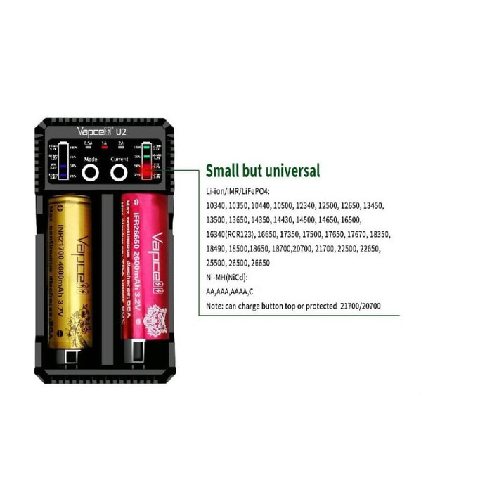 VAPCELL U2 Fast Charger Battery 2A 18650 21700 AAA AA