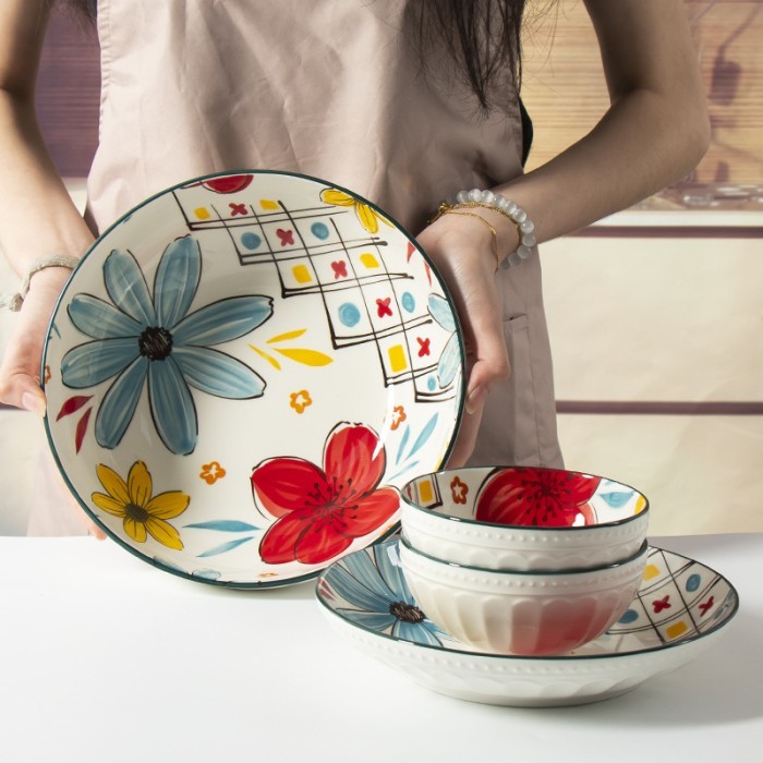 HHS Piring Keramik Mangkok Keramik Korea Bunga Asoka