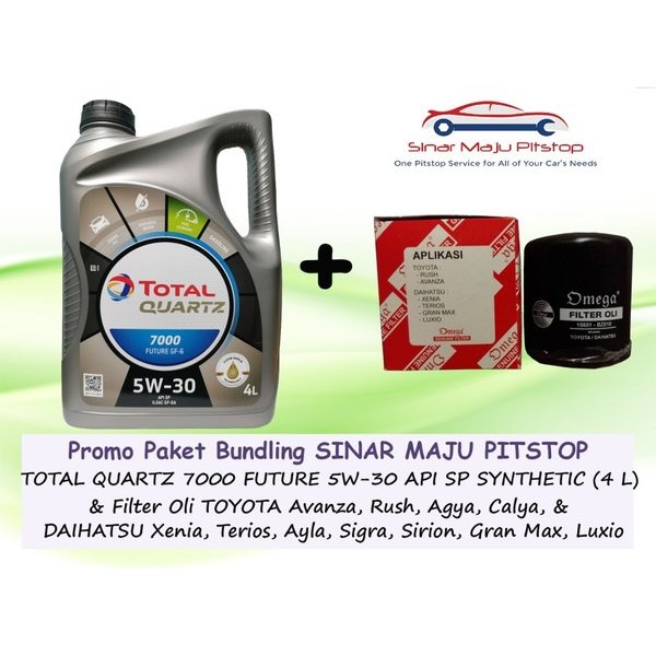 Paket Bundling Oli TOTAL QUARTZ 7000 5W-30 API SP Original 4 Liter & Filter Oli Mobil DAIHATSU XENIA