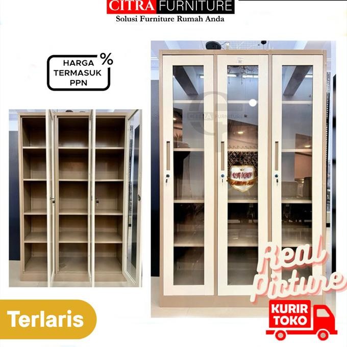 

Murah Shumo Lemari Arsip Besi 3 Pintu Full Kaca | Filling Cabinet Grey