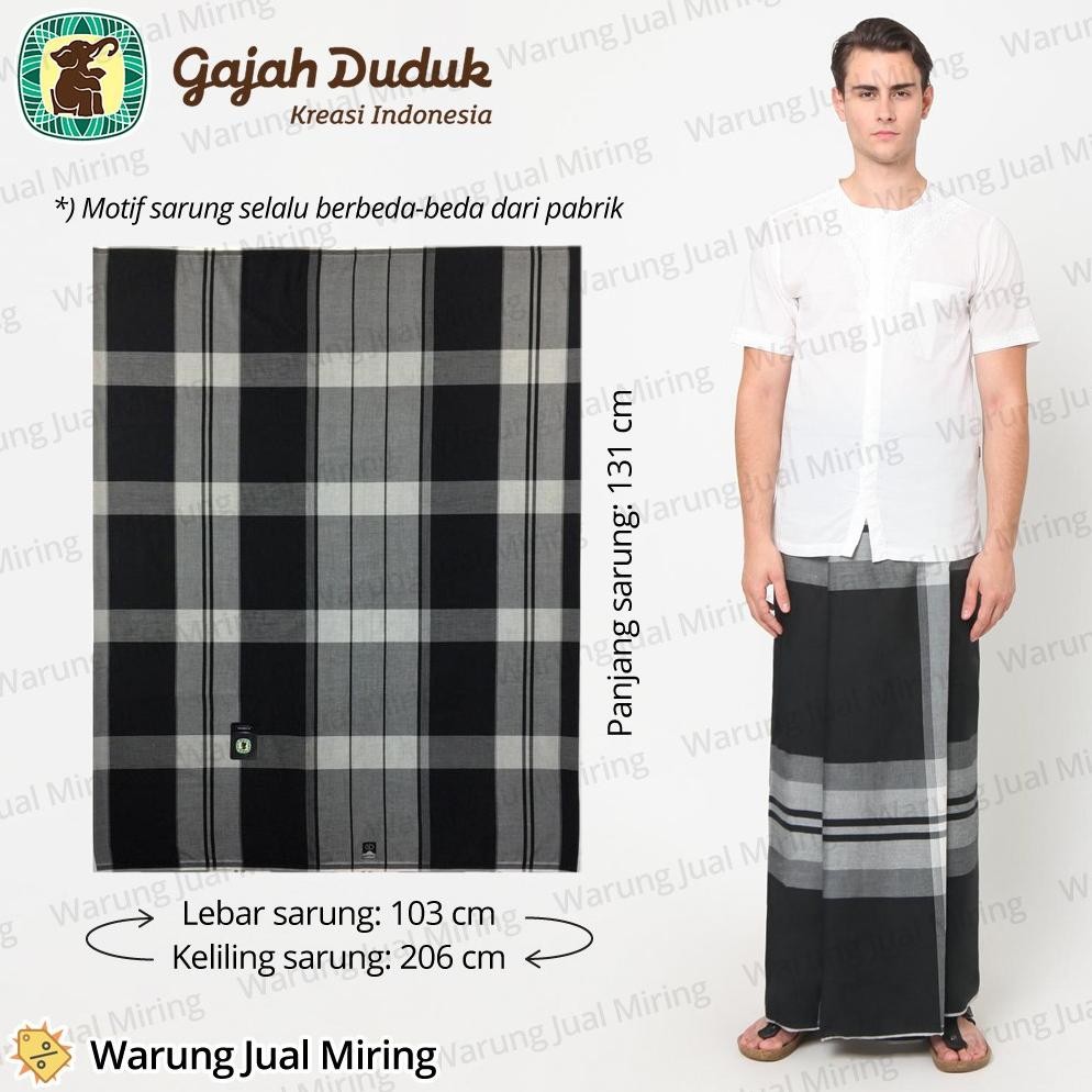 Ready Sarung Gajah Duduk Black & White Bw Hitam Putih Cap Original Asli Dewasa Pria Laki Kain Sampin