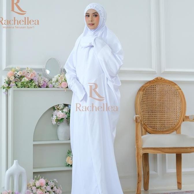Miliki Mukena Terusan Putih Polos Renda Khodijah Katun Mikro Dewasa Kain Nyaman  Mewah