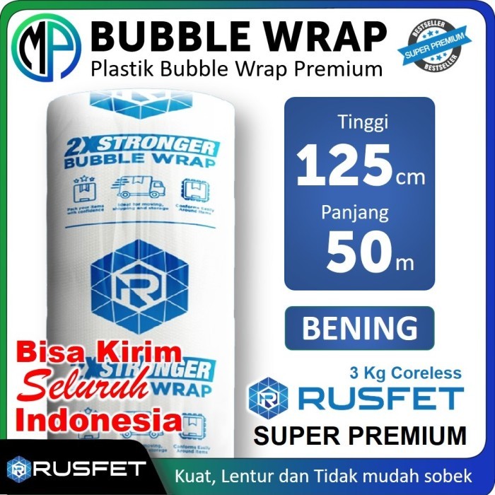 

Plastik Bubble Buble Wrap Roll 125Cm X 50M Bening Rusfet Super Tebal