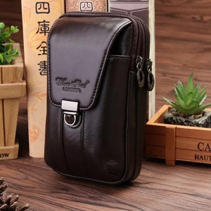 Siap Kirim dompet hp kulit asli sarung hp kulit pria tinggi 17cm 3hp pinggang ori