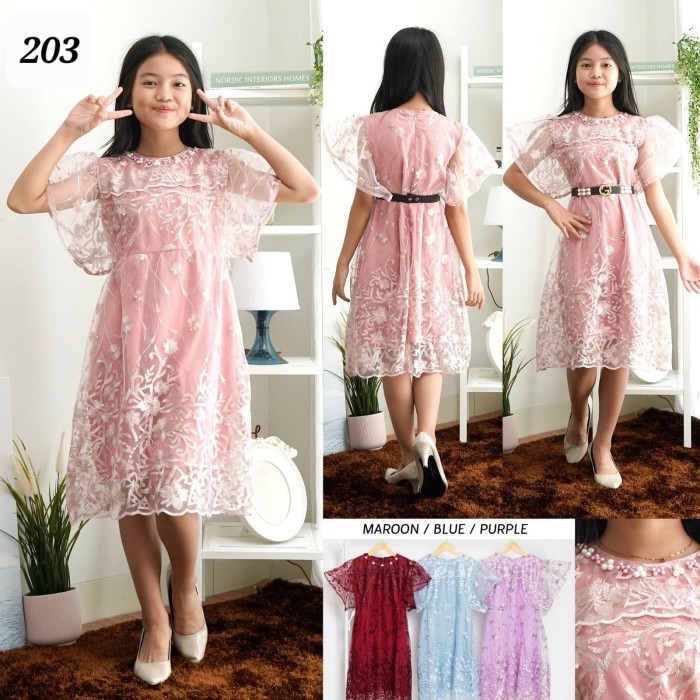 baju terusan dress pesta anak tanggung remaja abg brukat glitter gespe